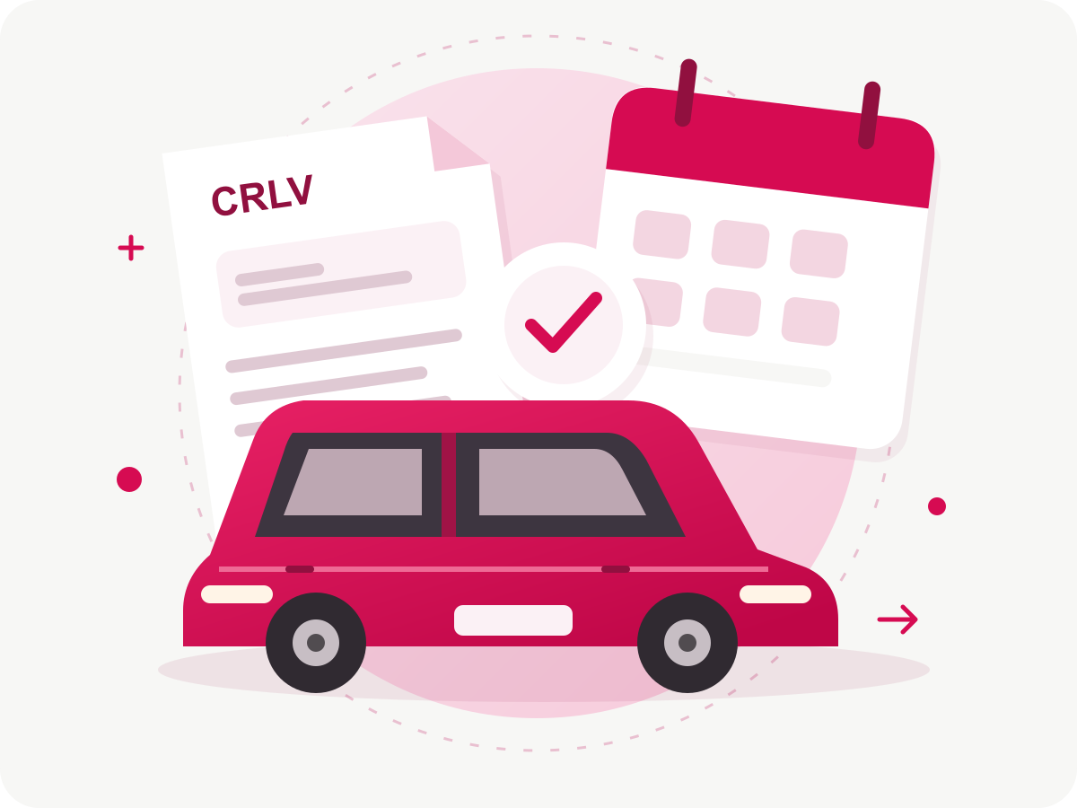 Ilustração de carro, documento e calendário para organizar o licenciamento